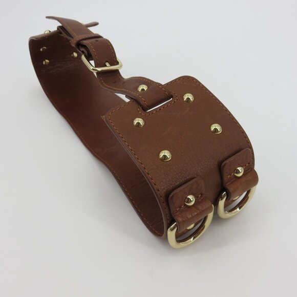 Y2K Juicy Couture Women Wide Brown Leather Gold D Ring Studded Corset Belt VTG main image 13